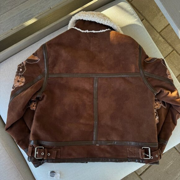 New Free People Andies Suede Vegan Embroidered Fleece Lined Jacket Brown XS - Picture 6 of 17